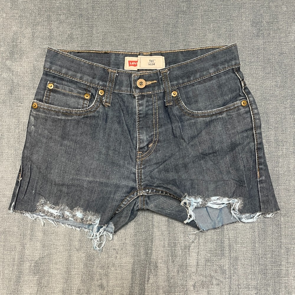 Levi's 511 Cut Off Shorts Womens 14 27x27 Blue Denim Frayed Slim Regular Fit